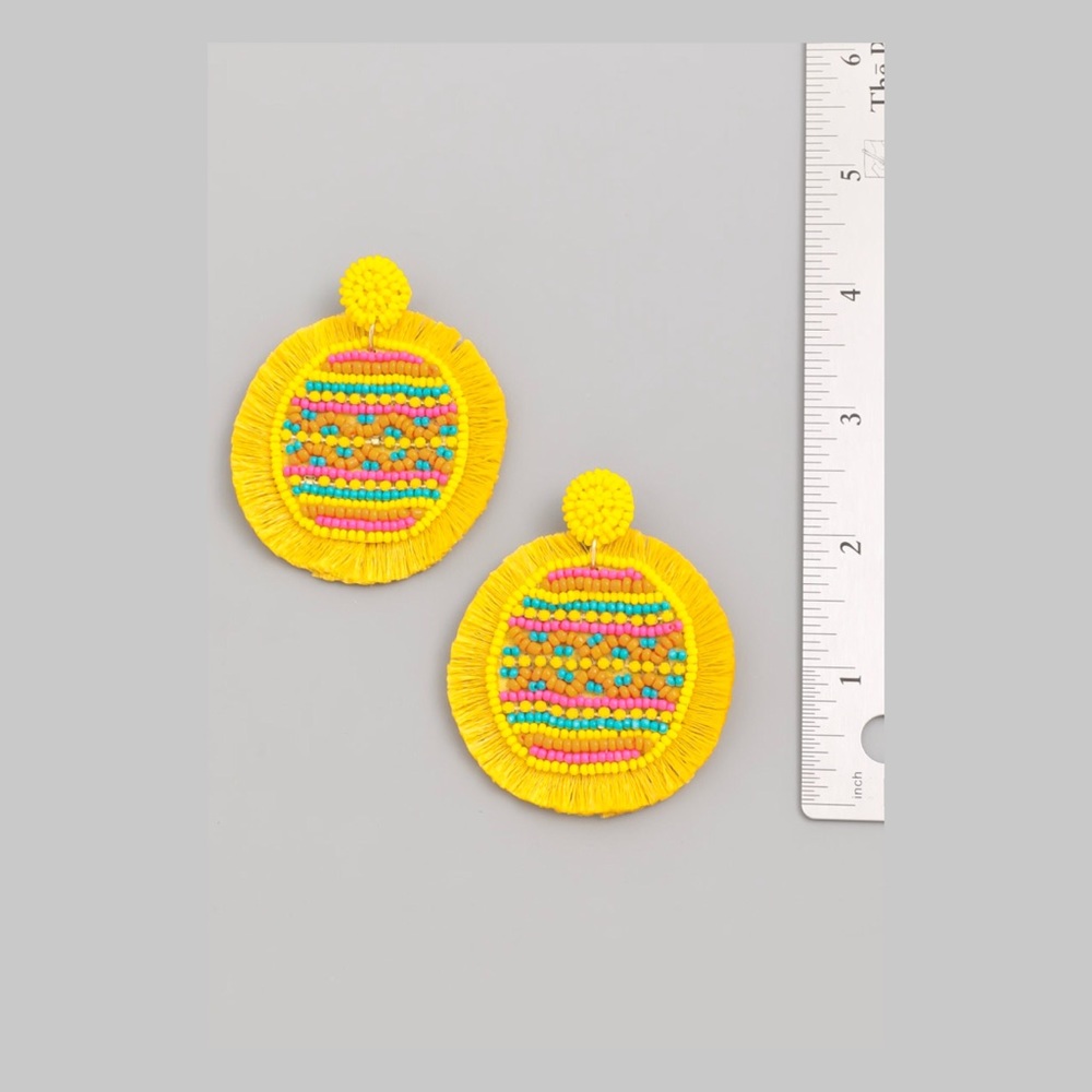 NWT Hot Pink Beaded Fringe Round Disc Earrings